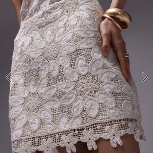 Topshop Lace Mini Skirt with Floral Trim in Ivory